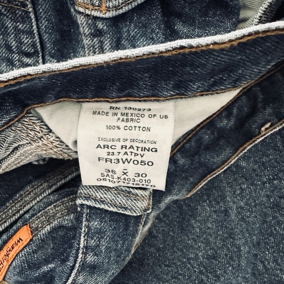 Wrangler FR Jeans Mens 38x30 Blue Riggs Workwear Flame Resistant Denim - Picture 5 of 10